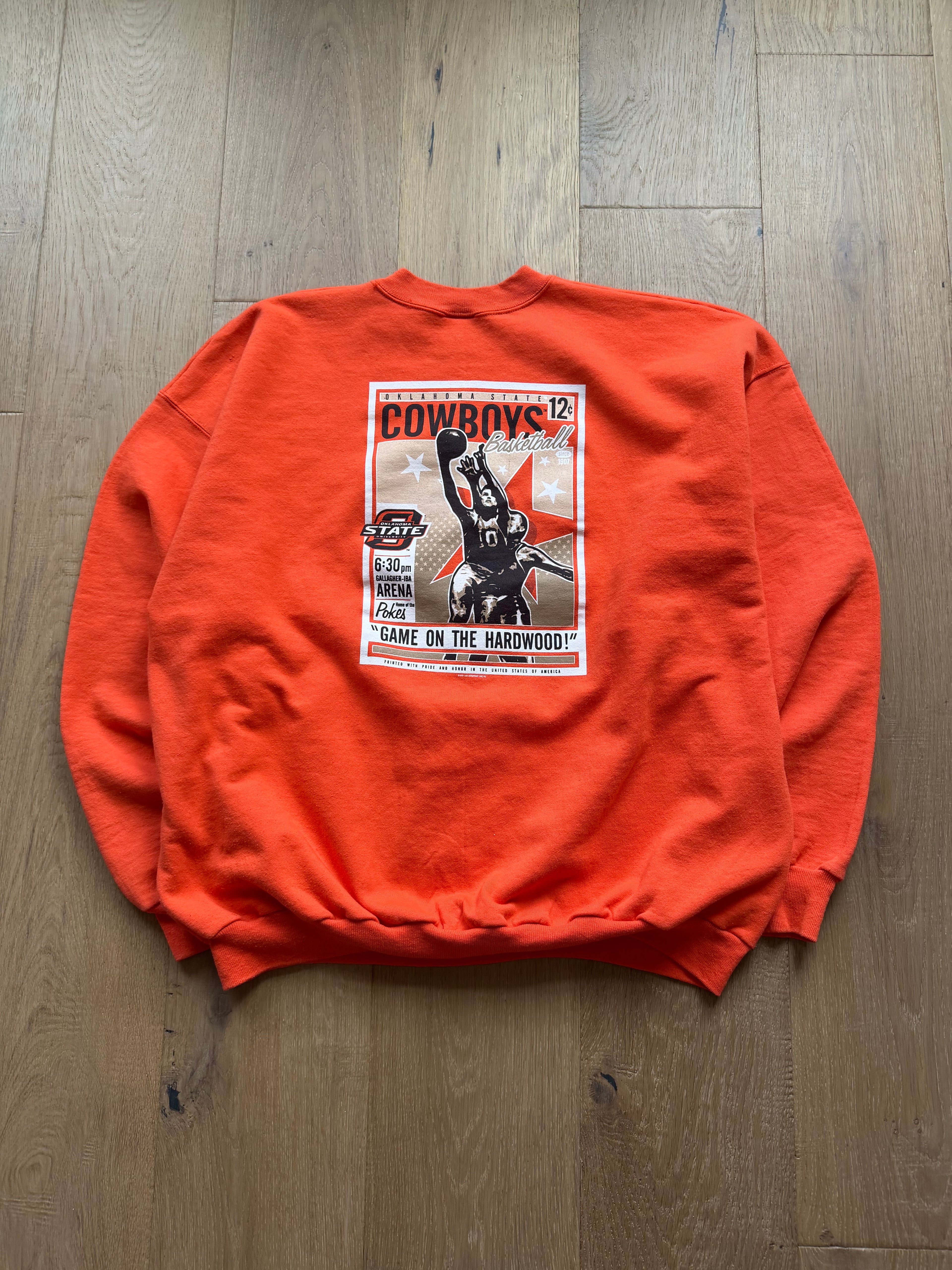 Orange 00s OSU Basketball Slant Poster Crewneck Sweatshirt XXL