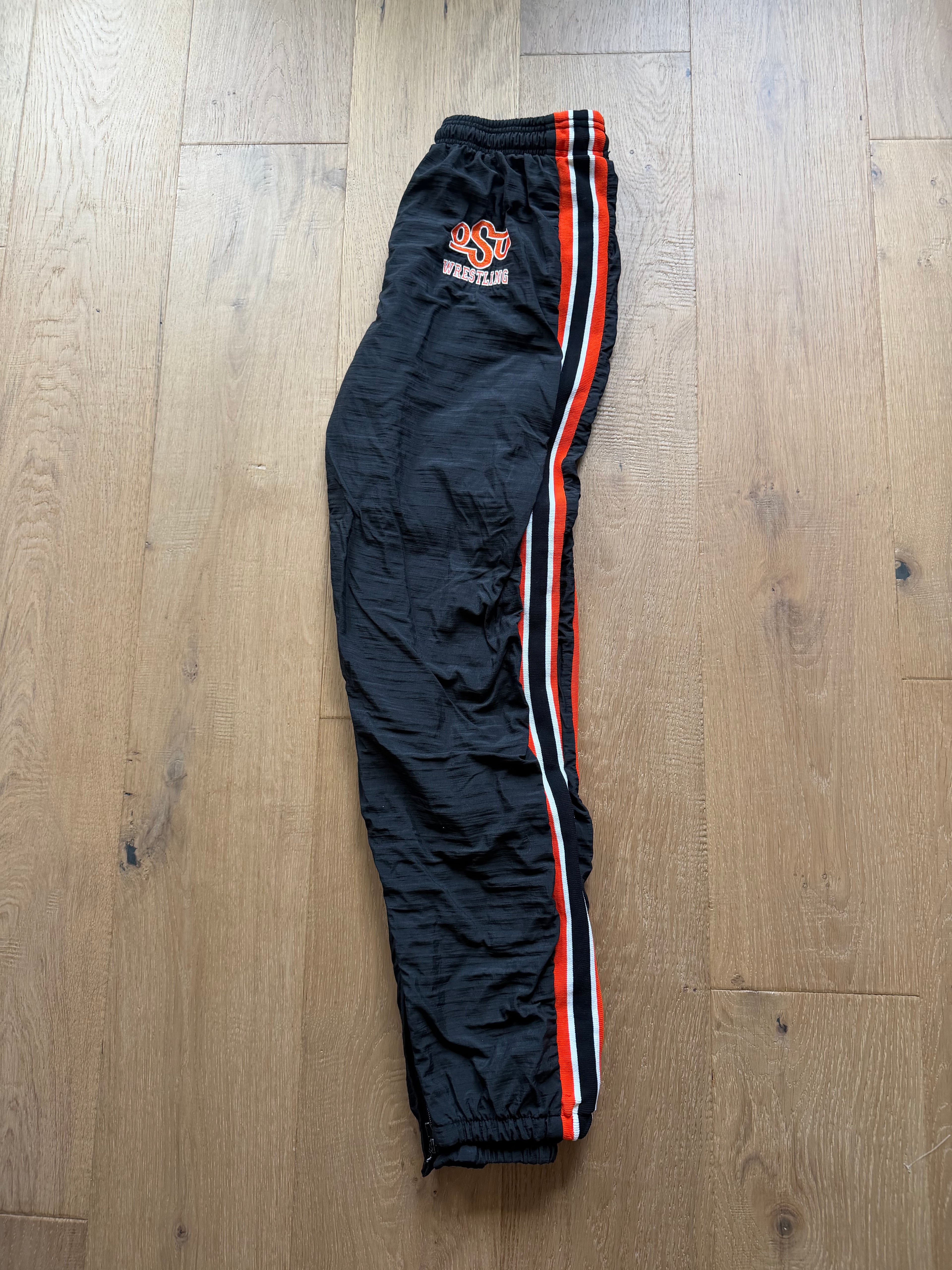Black 00s Oklahoma State Wrestling Cliff Keen Striped Team Issued Trackpants XL