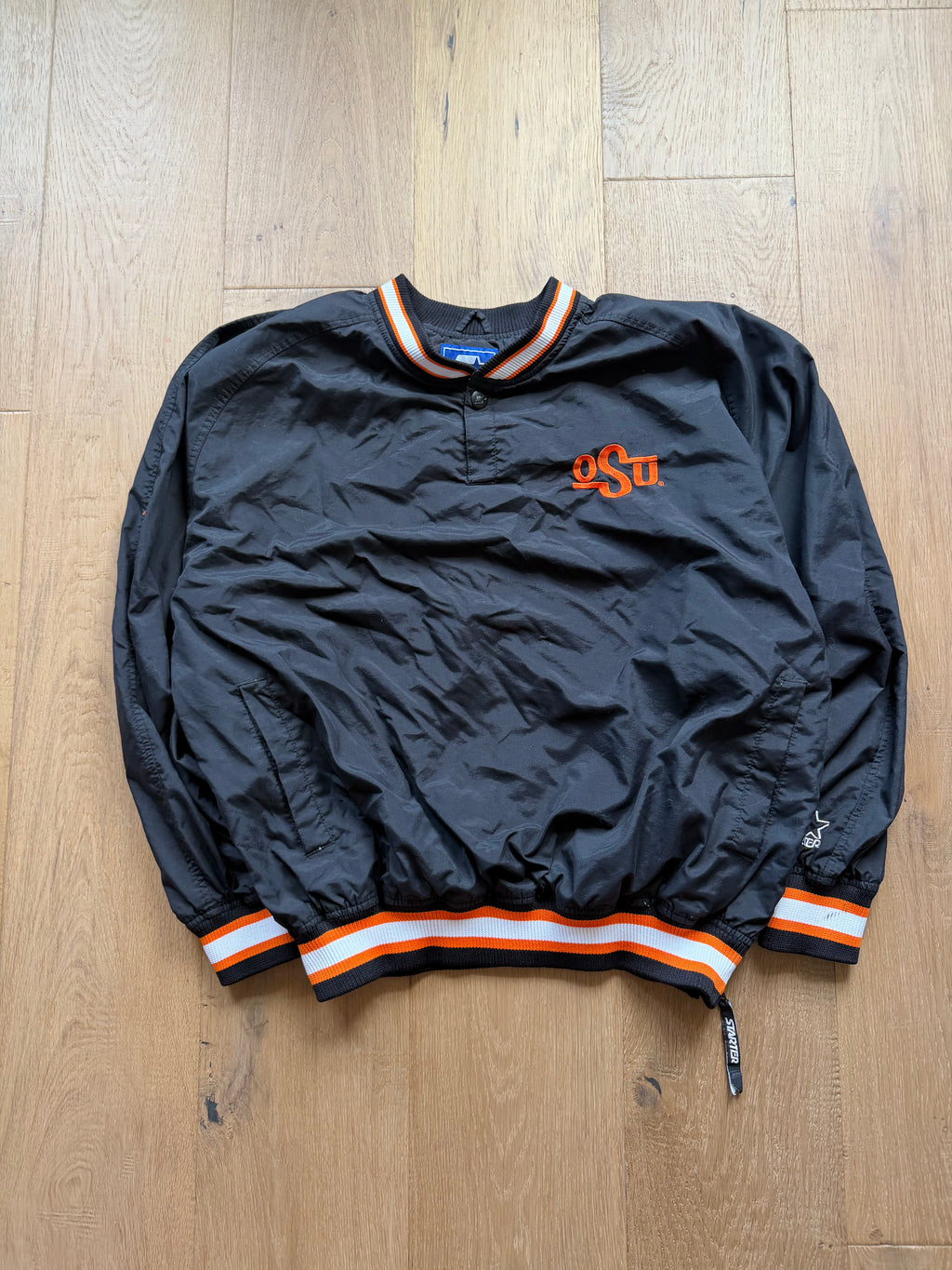 Black 00s Starter OSU Simple “Oklahoma State” Back Quarter Snap Windbreaker Jacket XXL