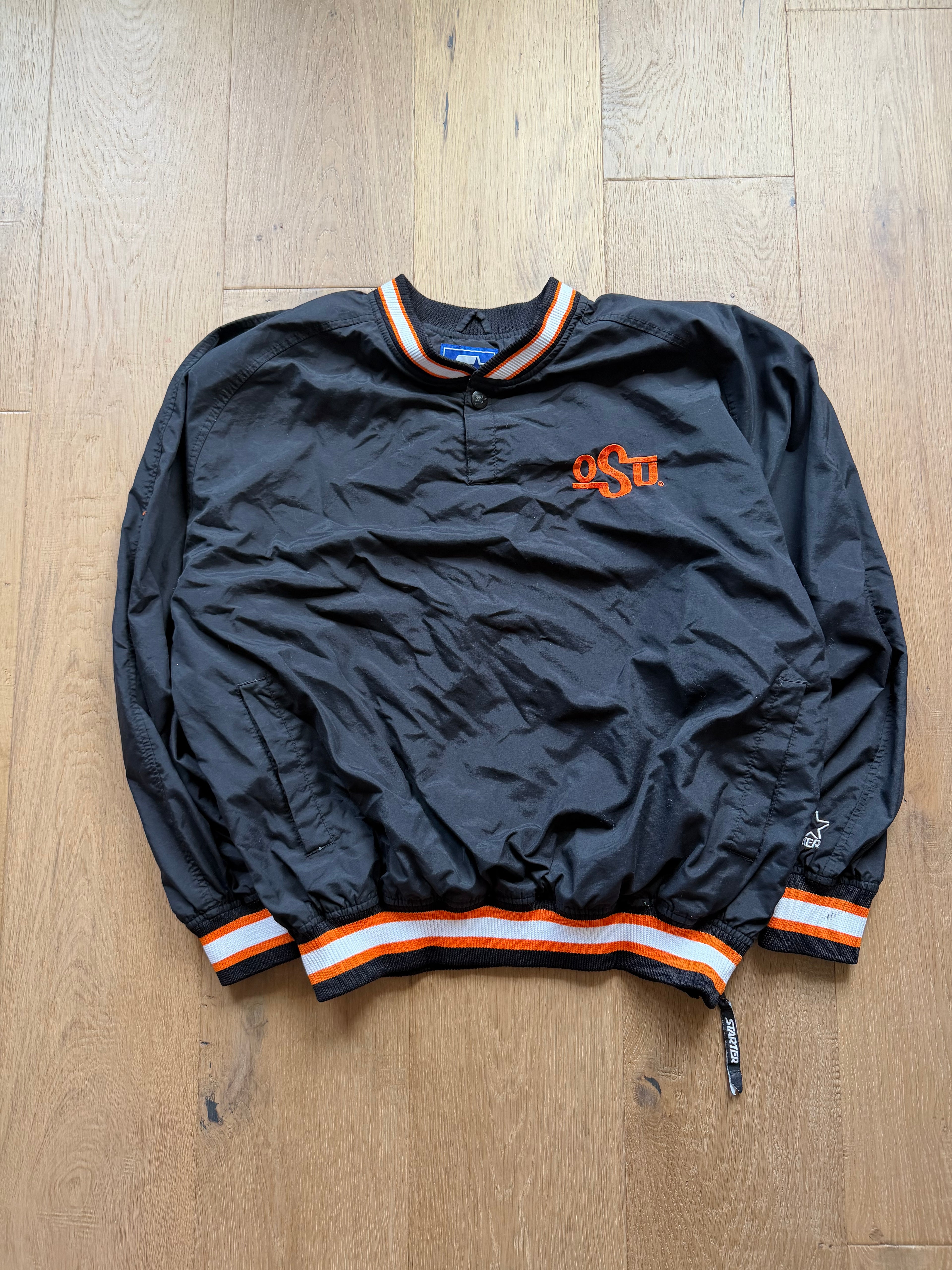 Black 00s Starter OSU Simple “Oklahoma State” Back Quarter Snap Windbreaker Jacket XXL