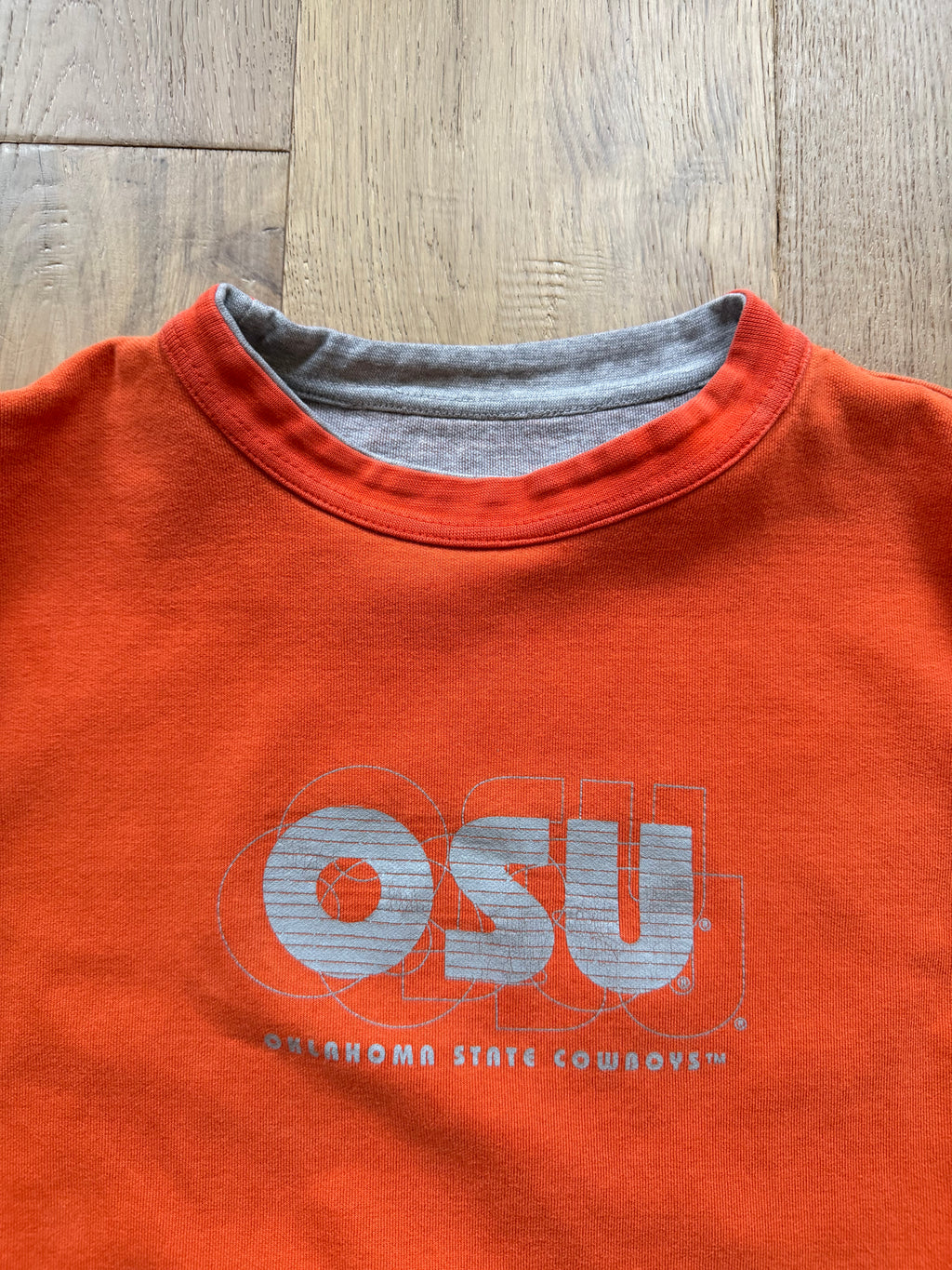 Grey and Orange Reversible 90s MV Sport OSU Layered Outline Crewneck Sweatshirt Large