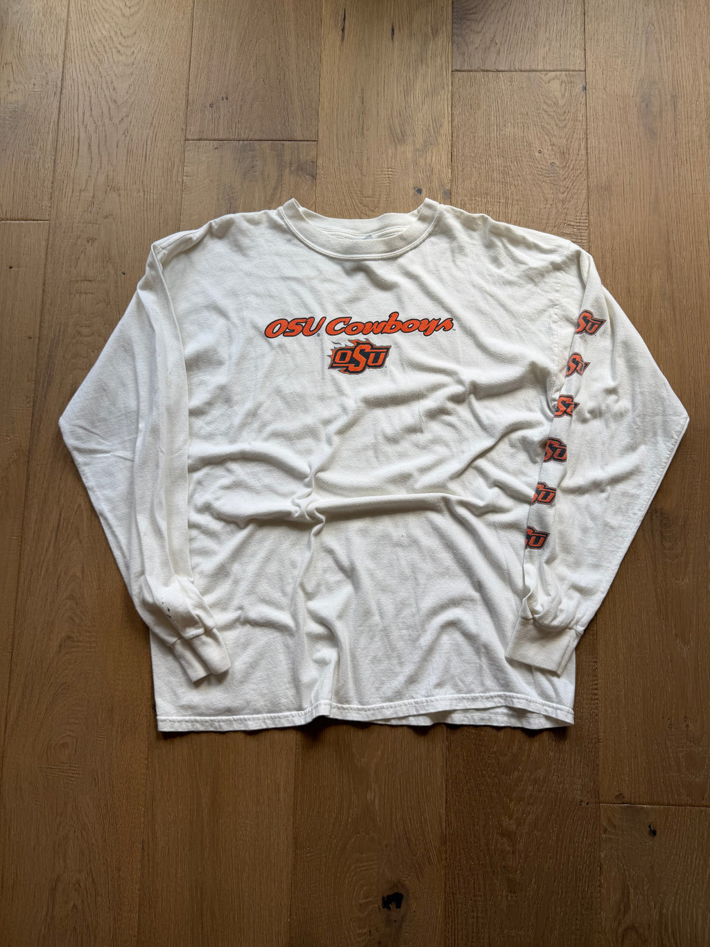 White 00s OSU Cowboys Flame Logo Sleeve Hit Long Sleeve XL