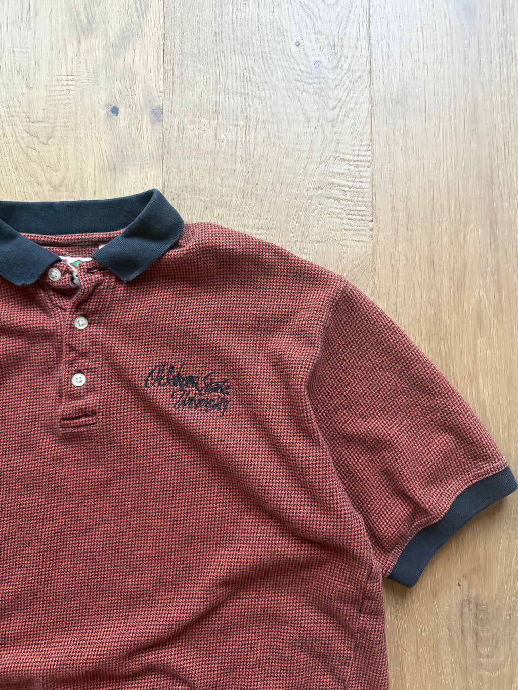 Orange Patterned 00s B Resort OSU Script Embroidered Polo Shirt Medium