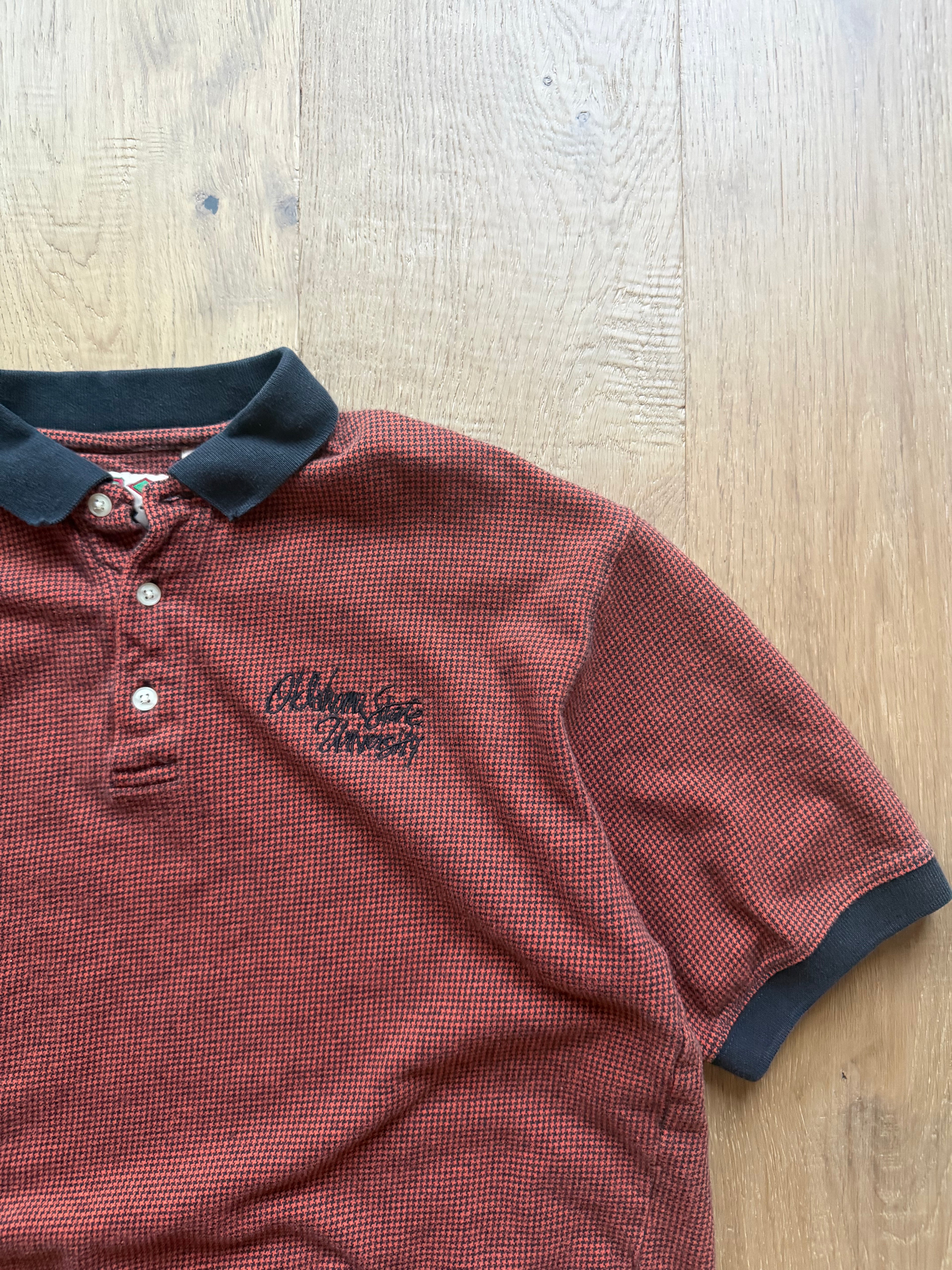 Orange Patterned 00s B Resort OSU Script Embroidered Polo Shirt Medium