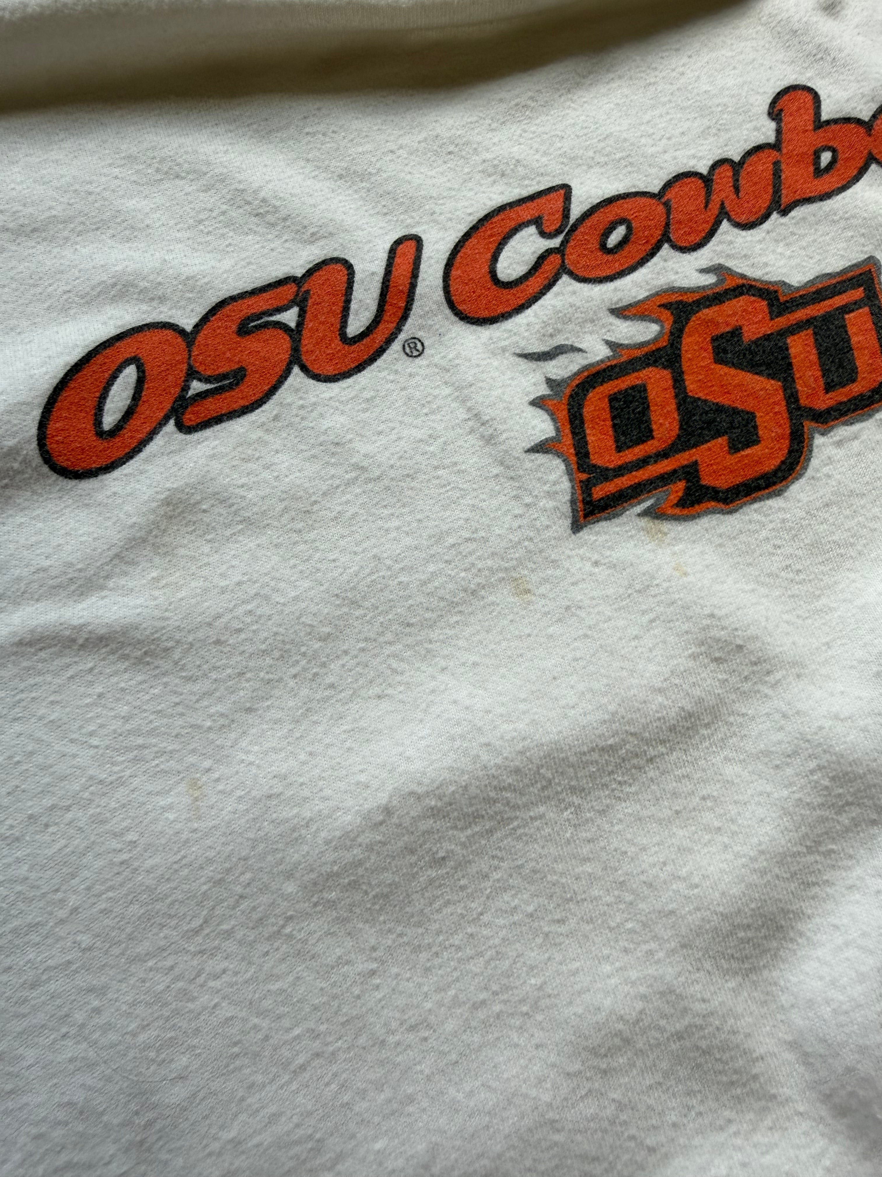 White 00s OSU Cowboys Flame Logo Sleeve Hit Long Sleeve XL