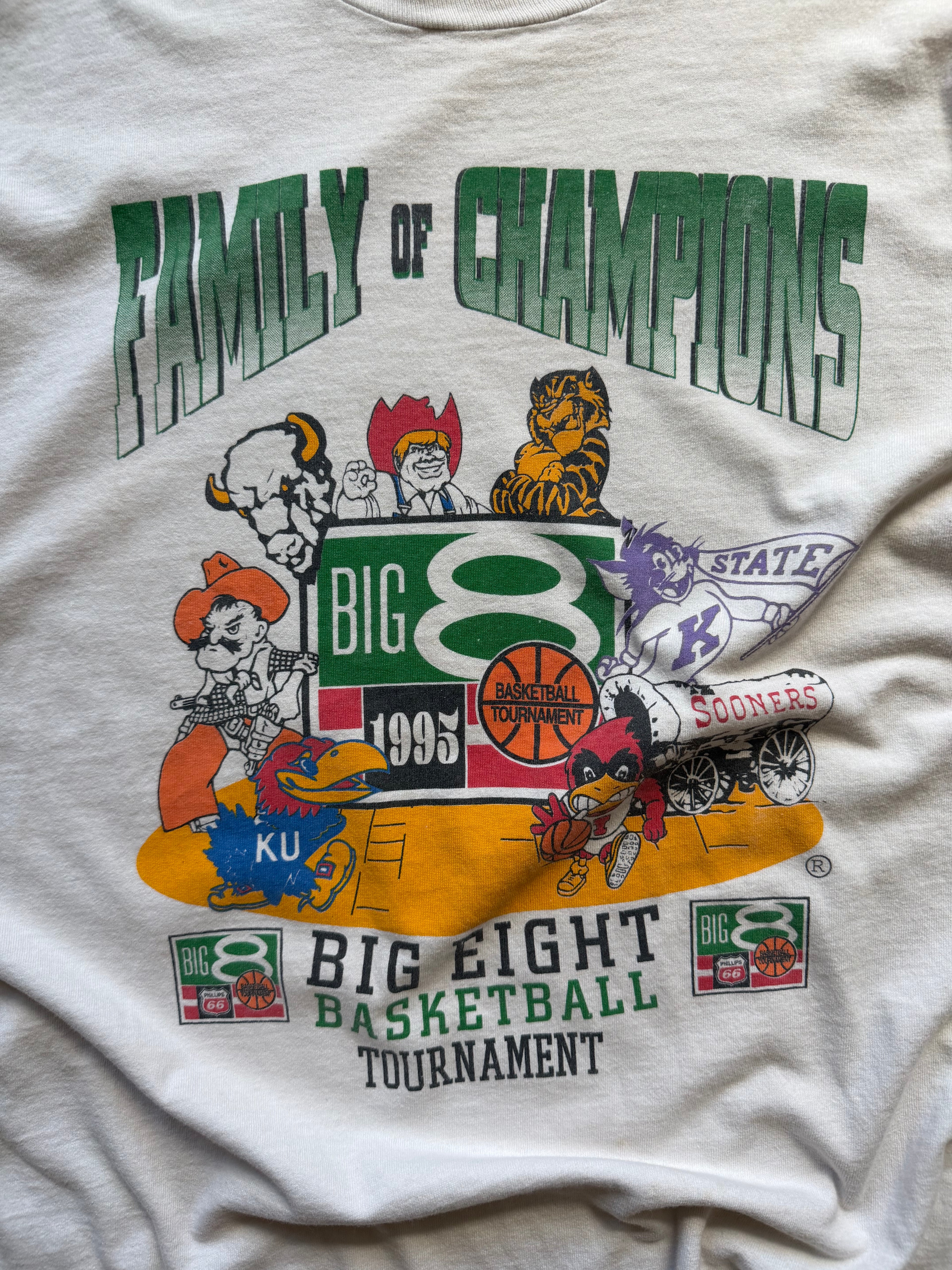 White 1995 Big 8 Basketball Tournament Mascots T-Shirt XL