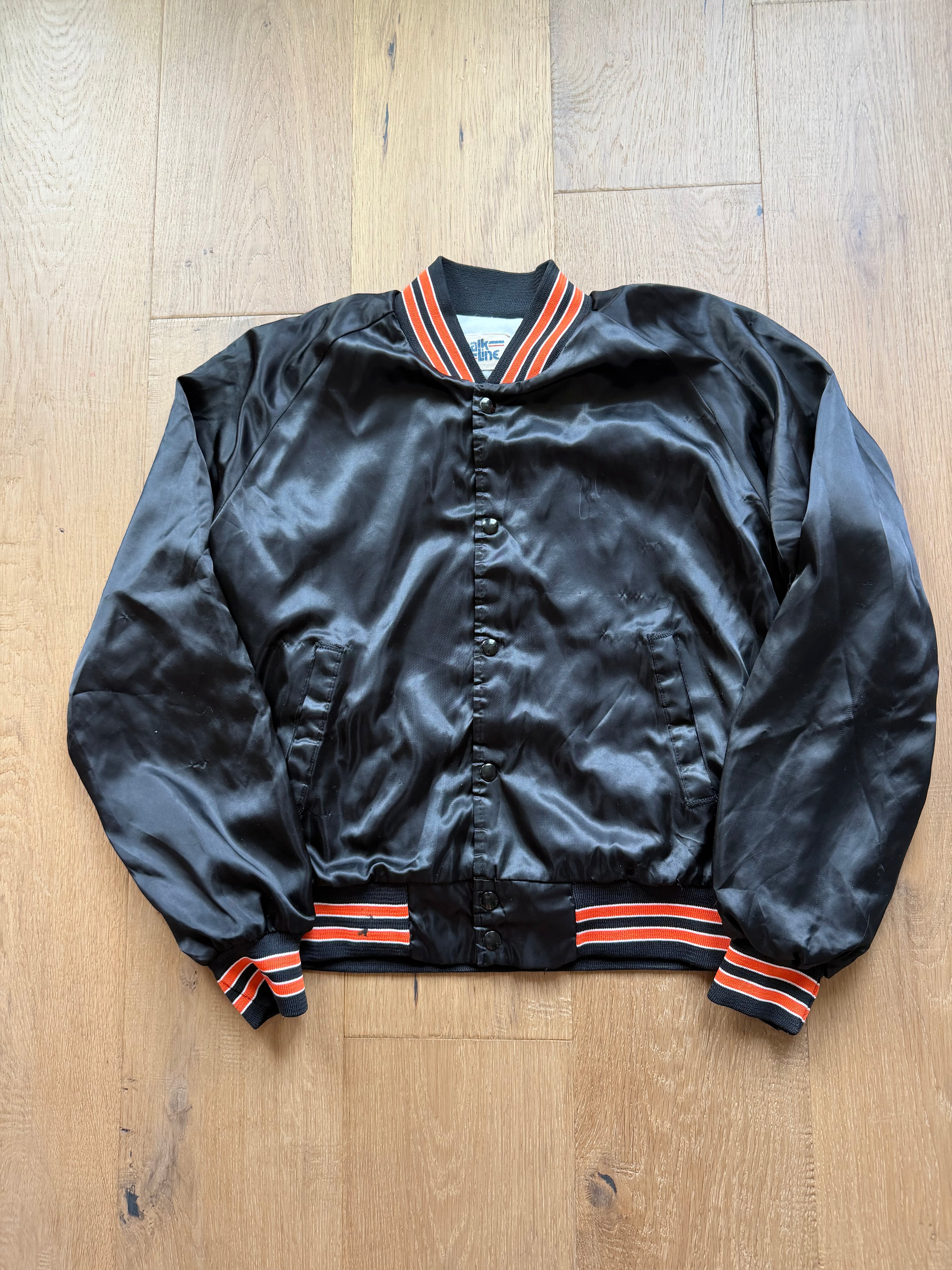 Black 90s Chalk Line OSU Printed Back Satin Jacket Medium