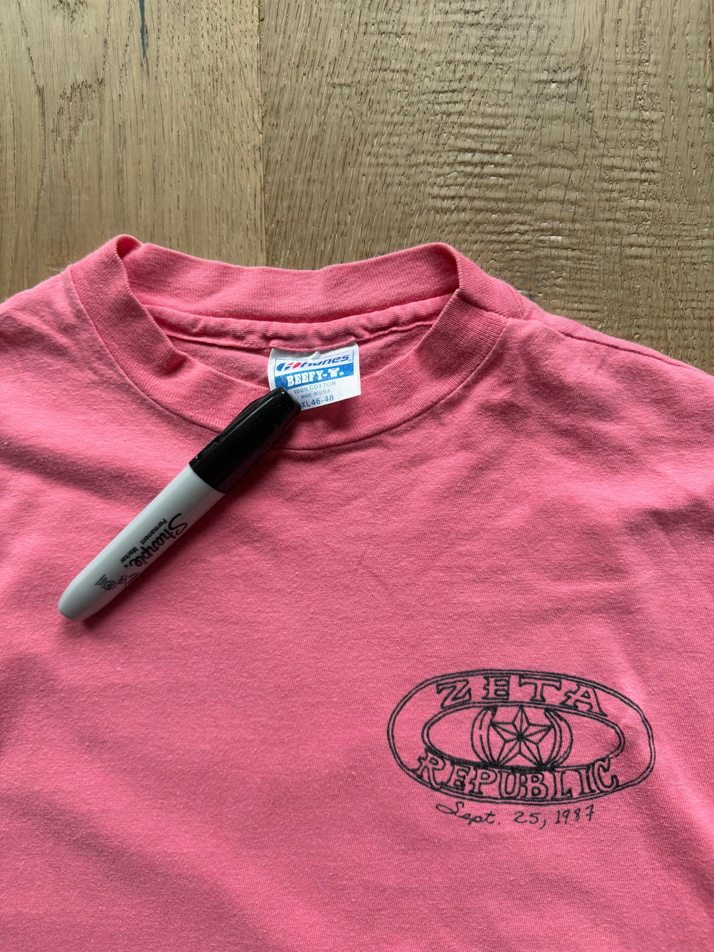 Pink 1987 Oklahoma State Zeta Banana Republic Parody T-Shirt Large