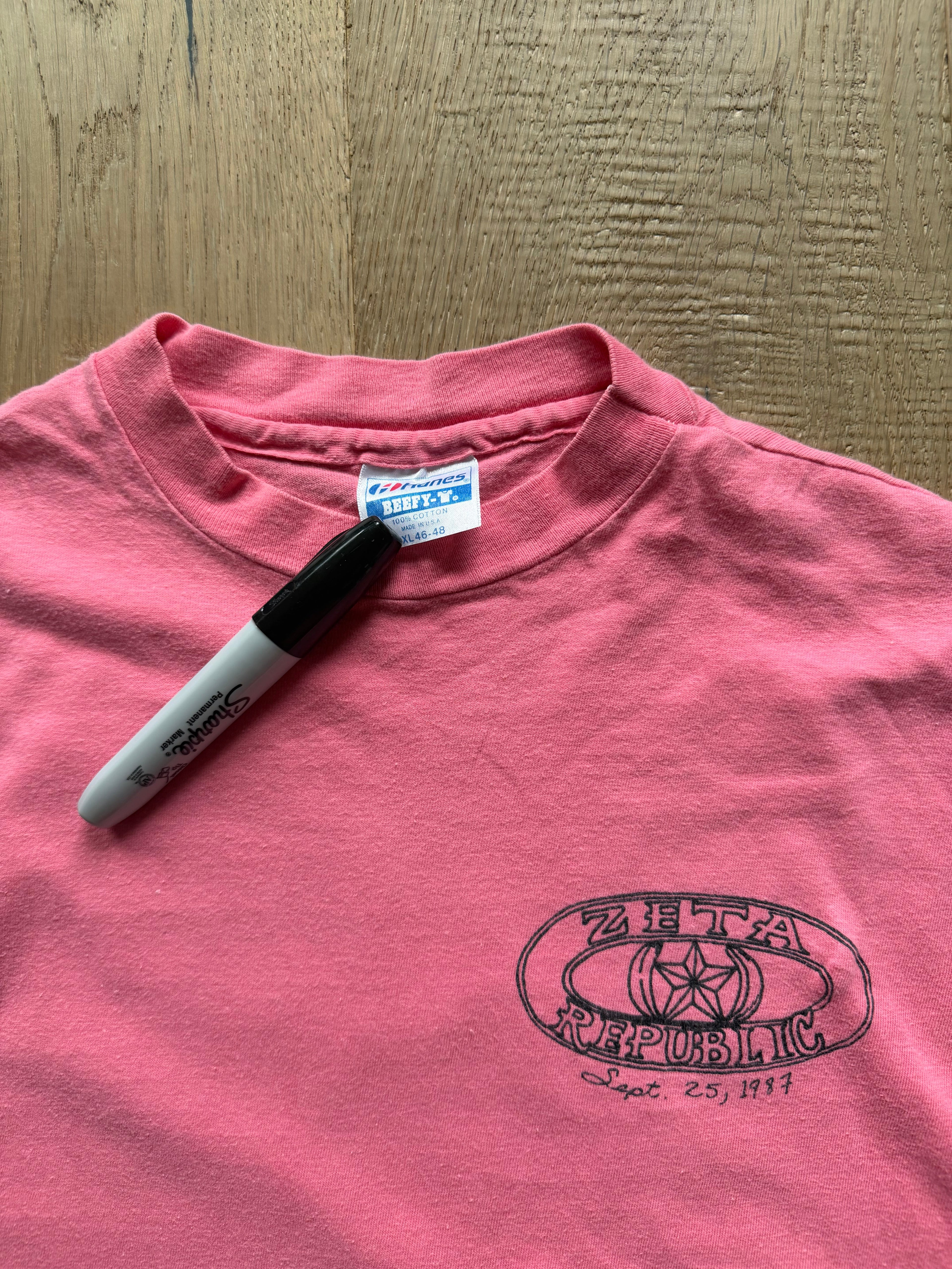 Pink 1987 Oklahoma State Zeta Banana Republic Parody T-Shirt Large