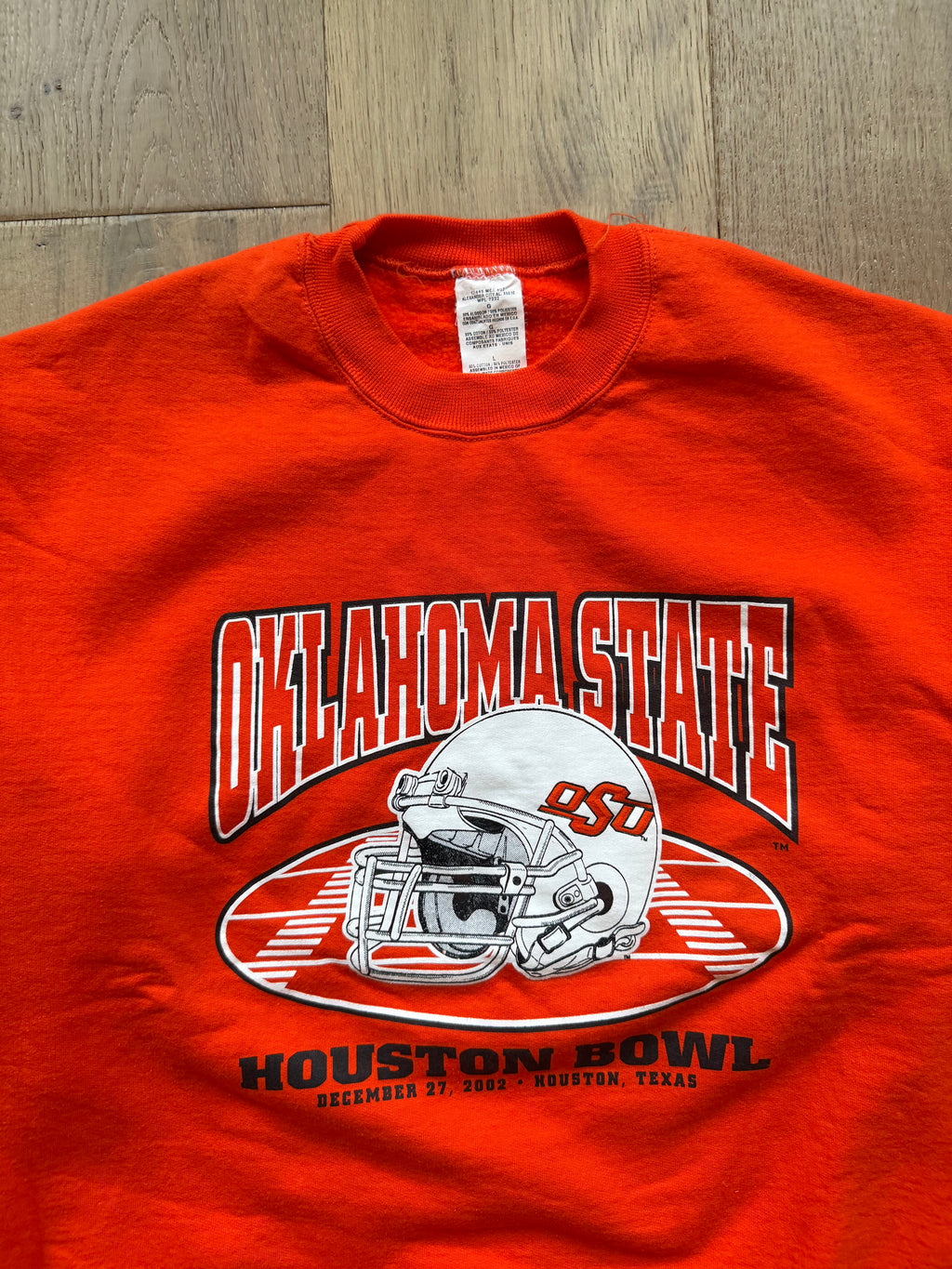Orange 2002 Houston Bowl OSU Helmet Crewneck Sweatshirt Large