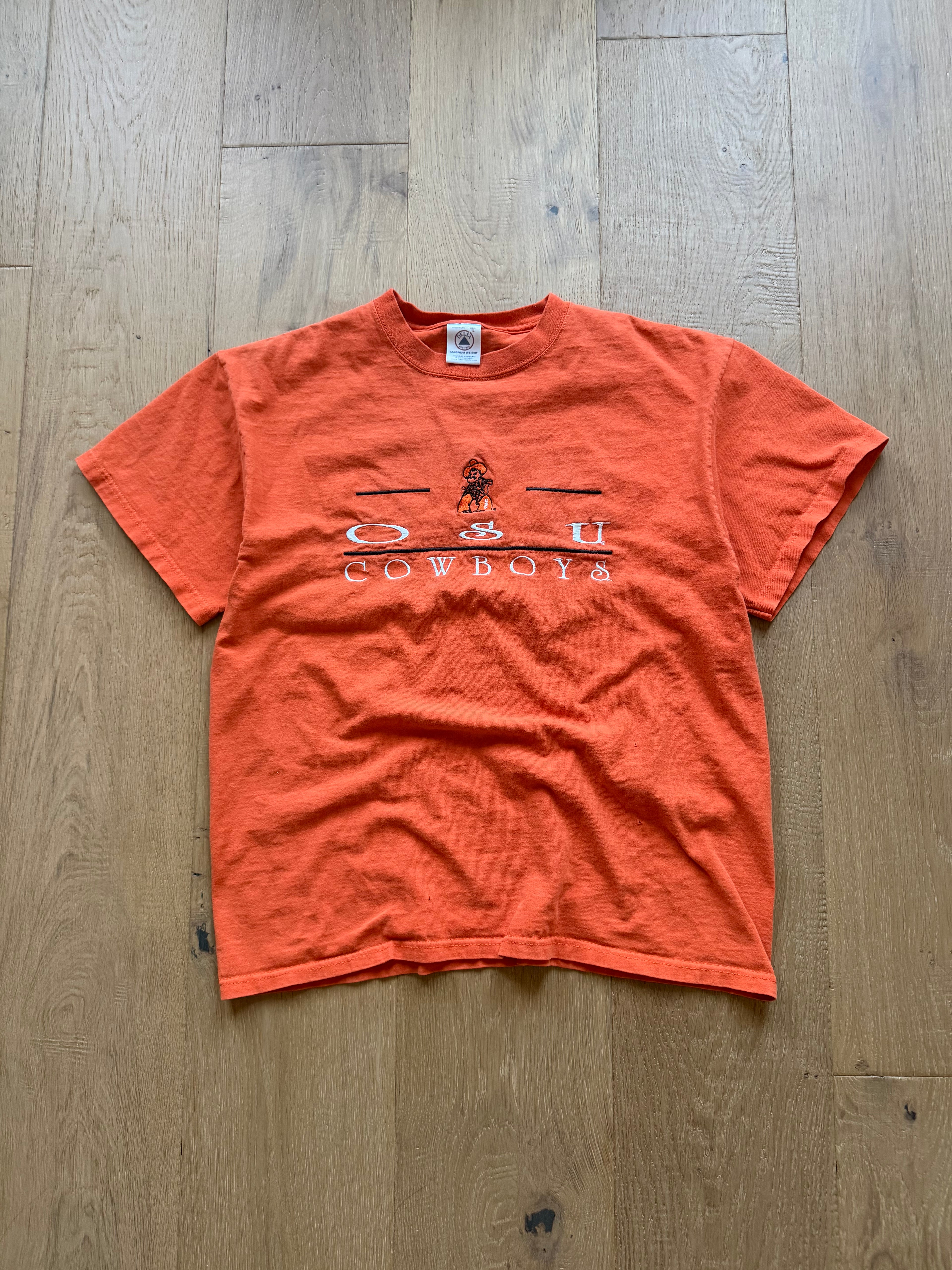 Orange 00s Delta Pro OSU Cowboys Embroidered T-Shirt Large