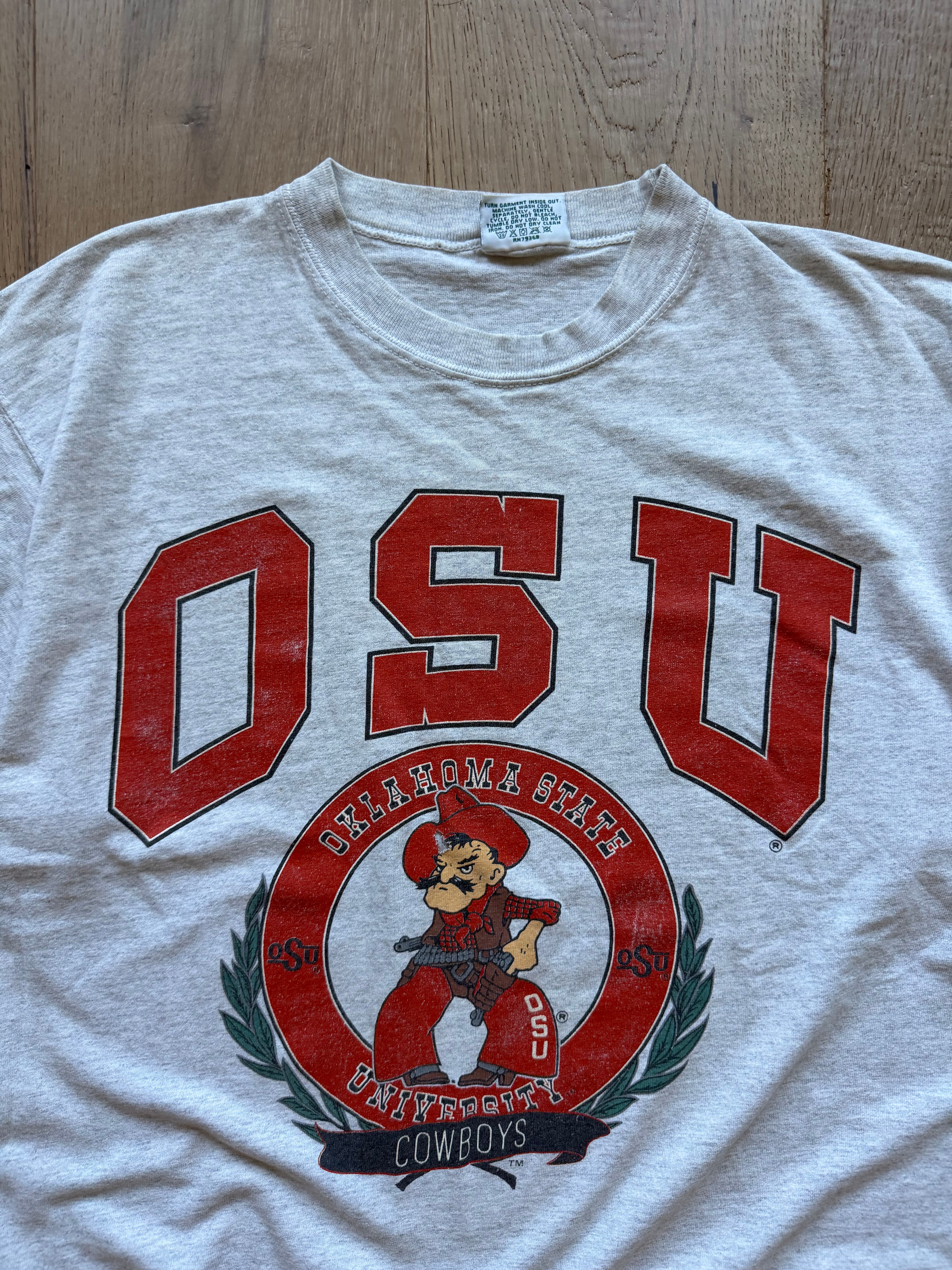 Grey 90s Danaggers OSU Pistol Pete Crest T-Shirt Large