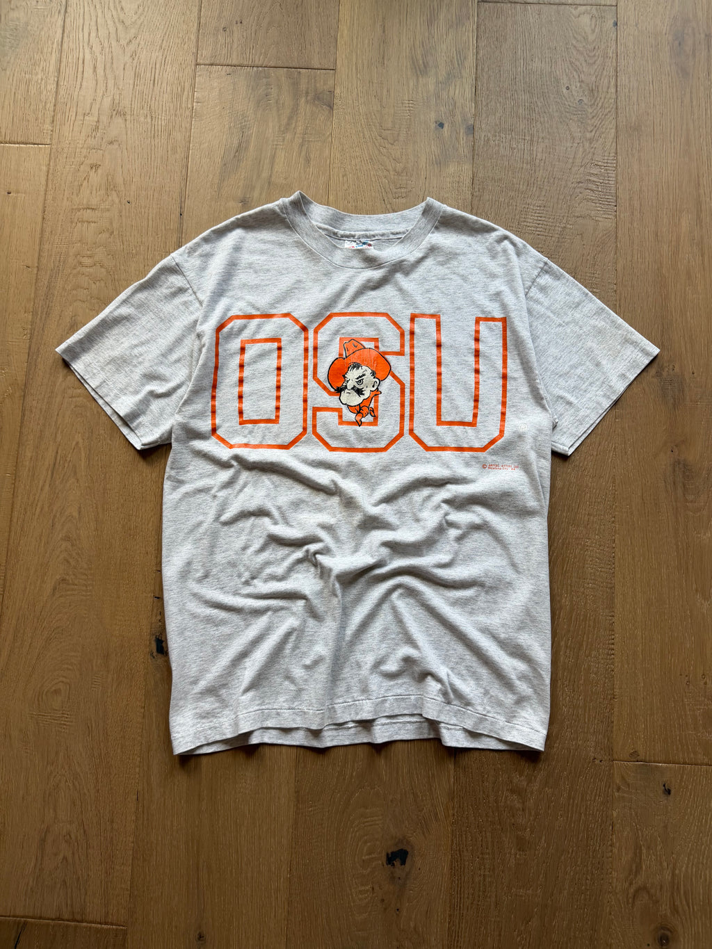 Grey 90s OSU Outline Pistol Pete T-Shirt Large