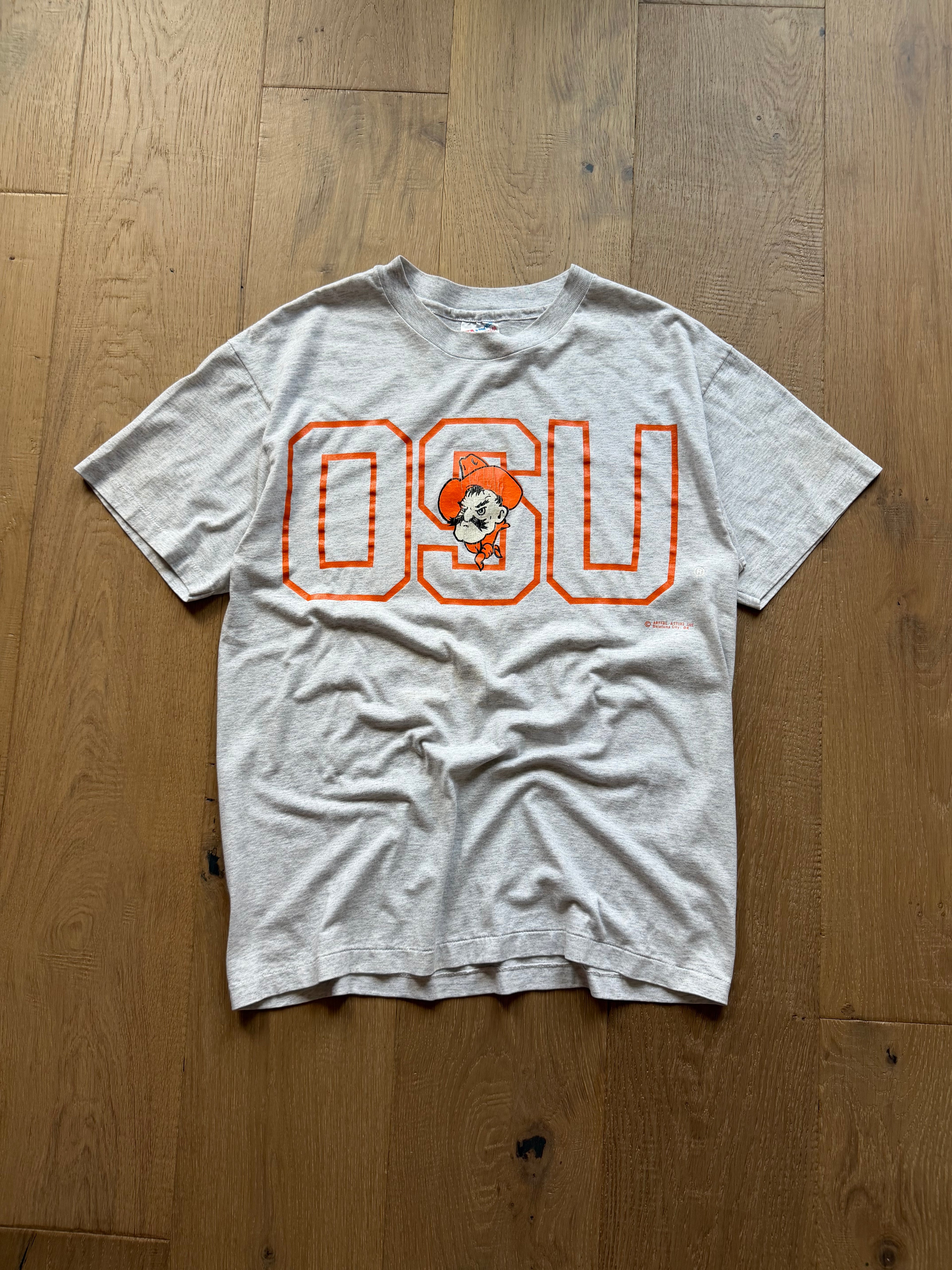 Grey 90s OSU Outline Pistol Pete T-Shirt Large
