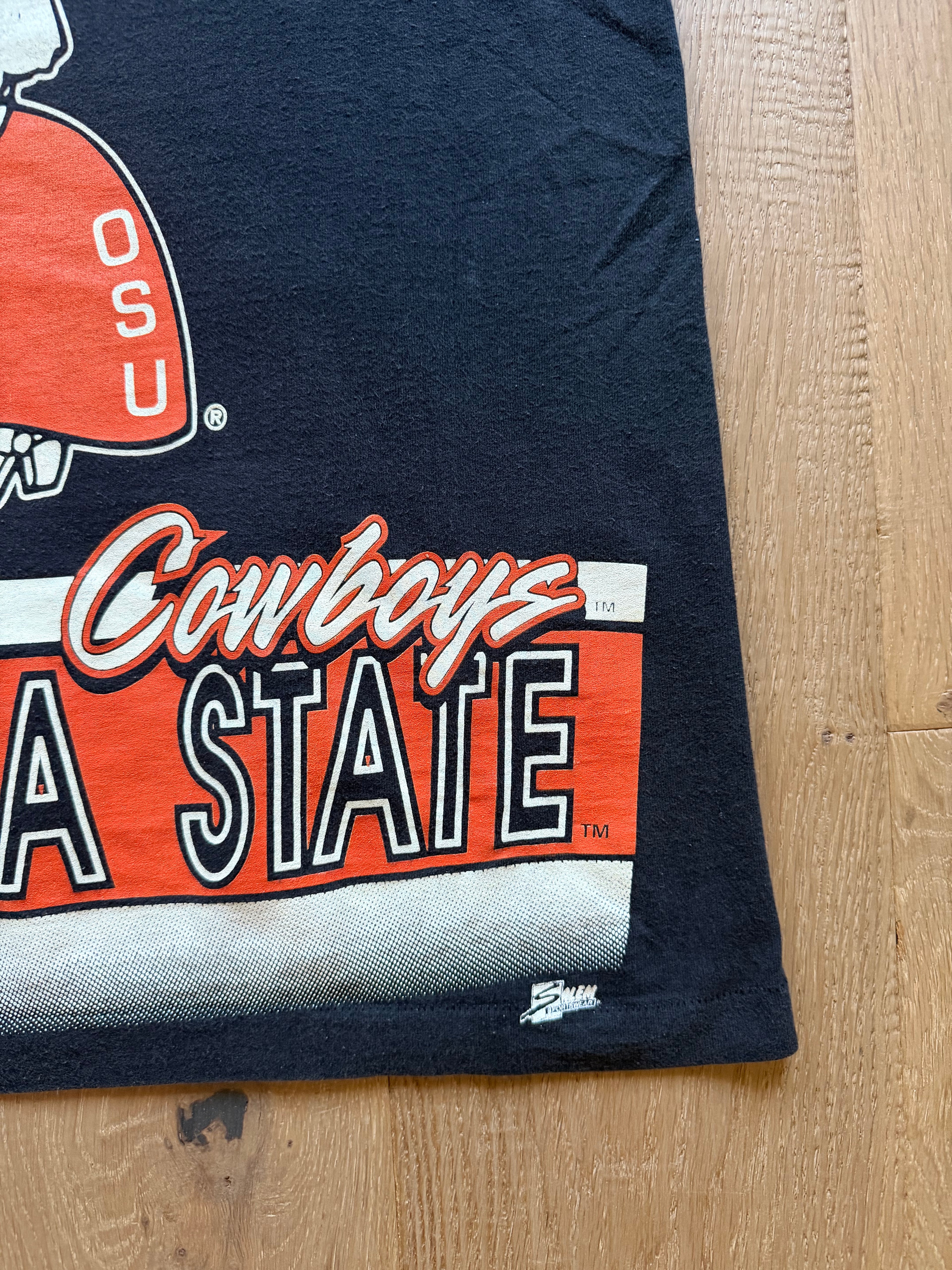 Black 90s Salem Sportswear OSU Cowboys Big Print T-Shirt Large