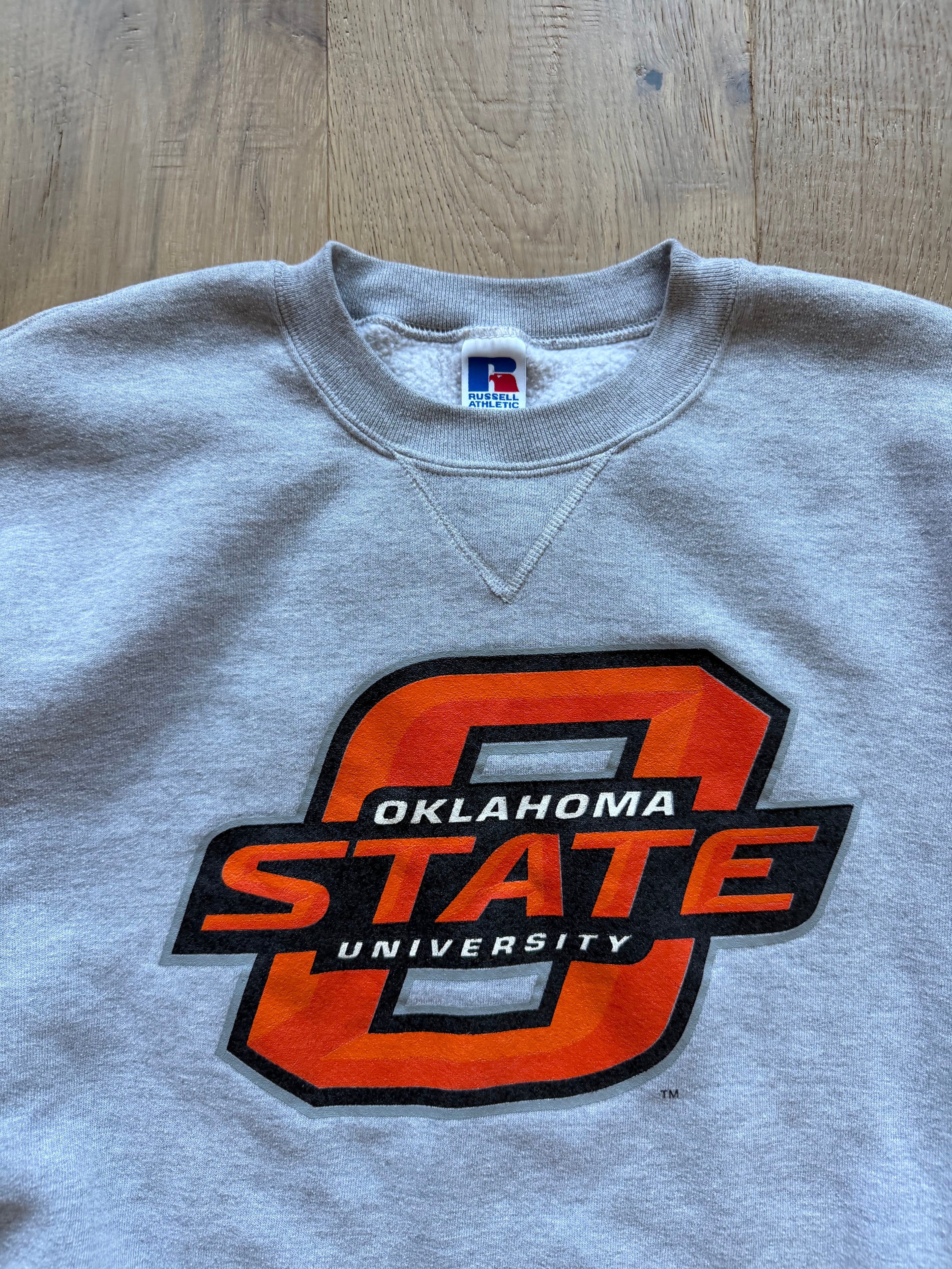 Grey 00s Russell Athletic OSU Slanted Logo Crewneck Sweatshirt XL