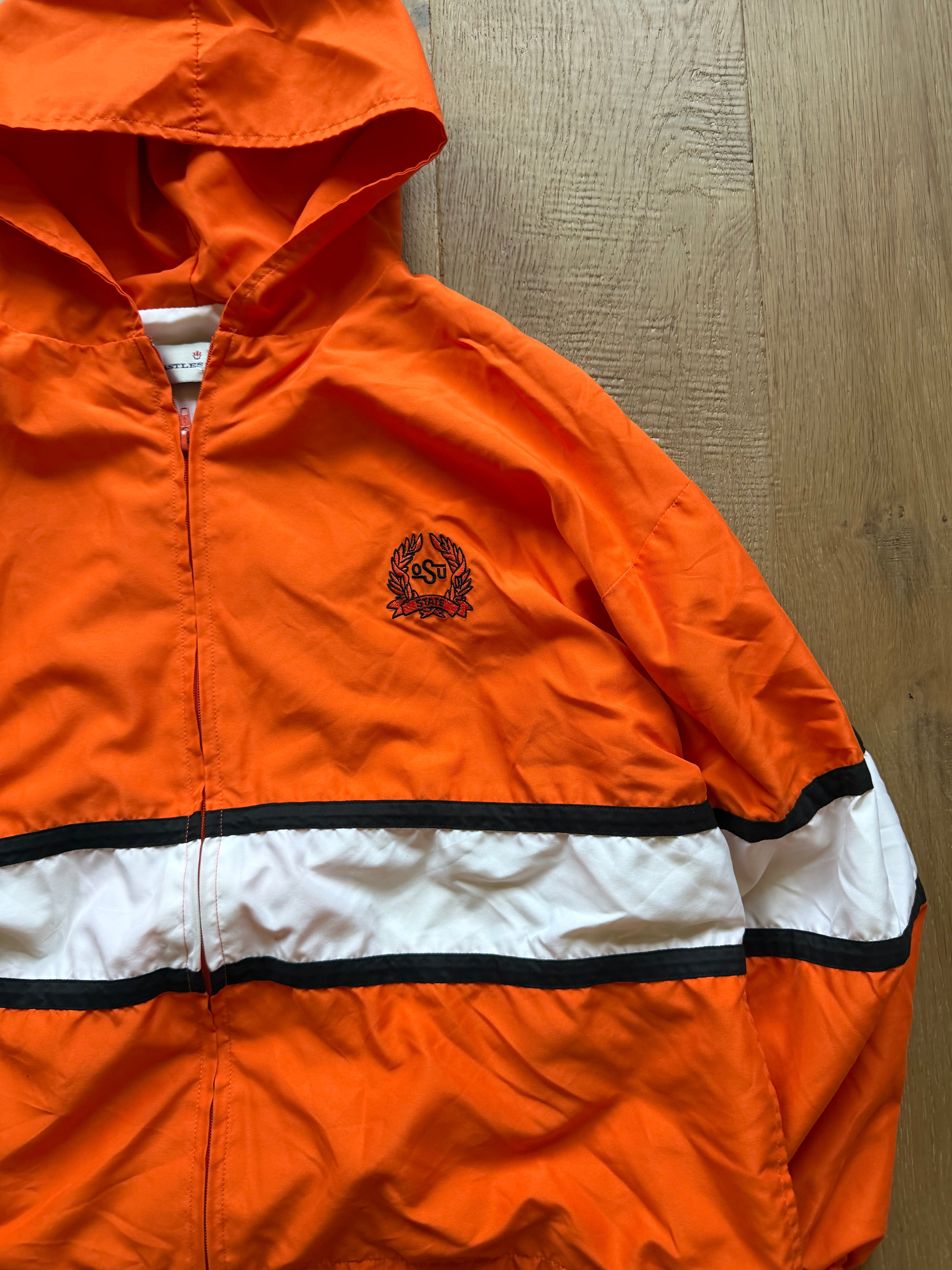Orange White 00s Castles Sport Simple Logo Embroidered Zip Up Jacket XL