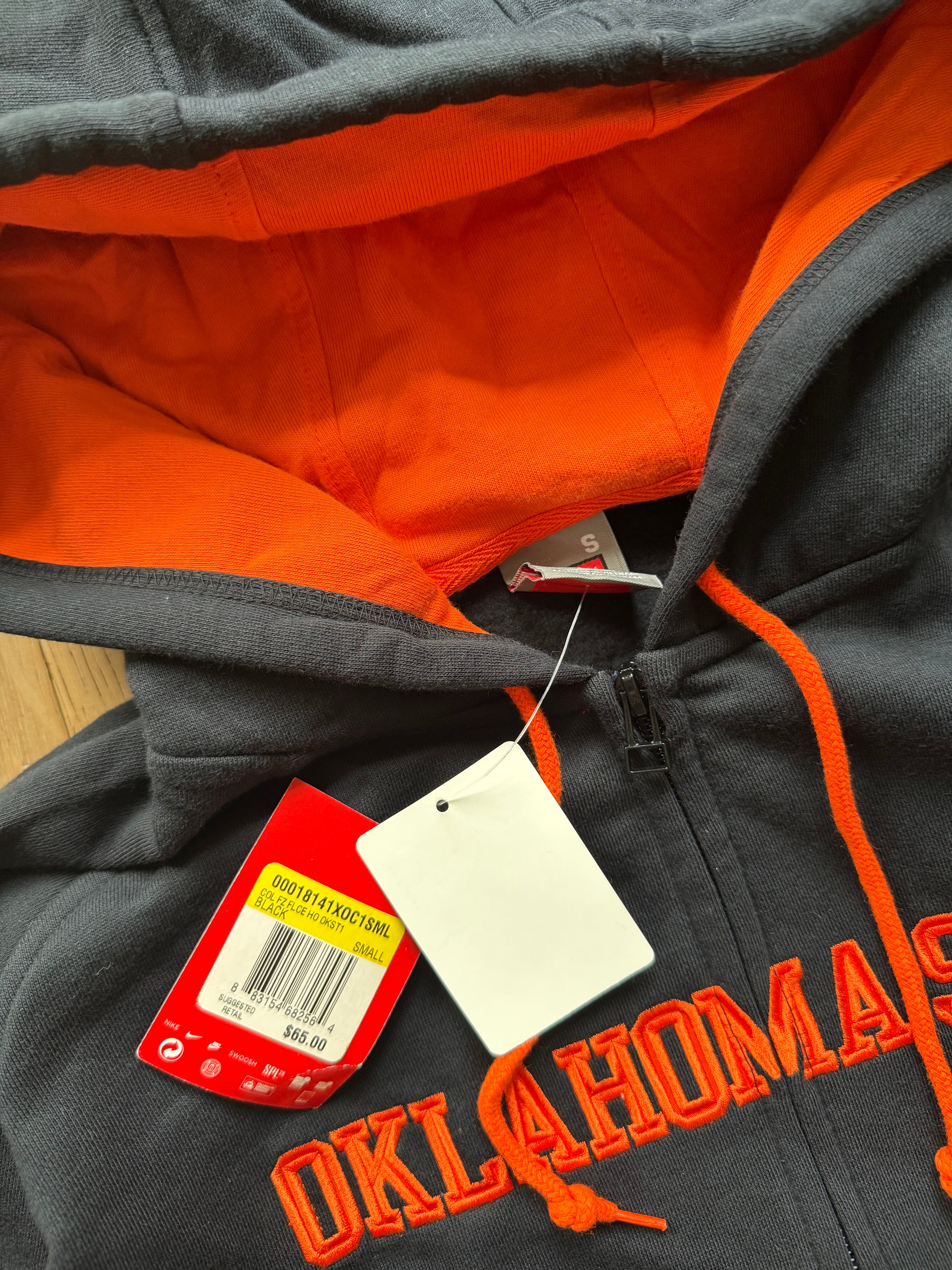 Black 00s Nike Oklahoma State Wrestling National Champions Embroidered Zip Up Hoodie NWT Small