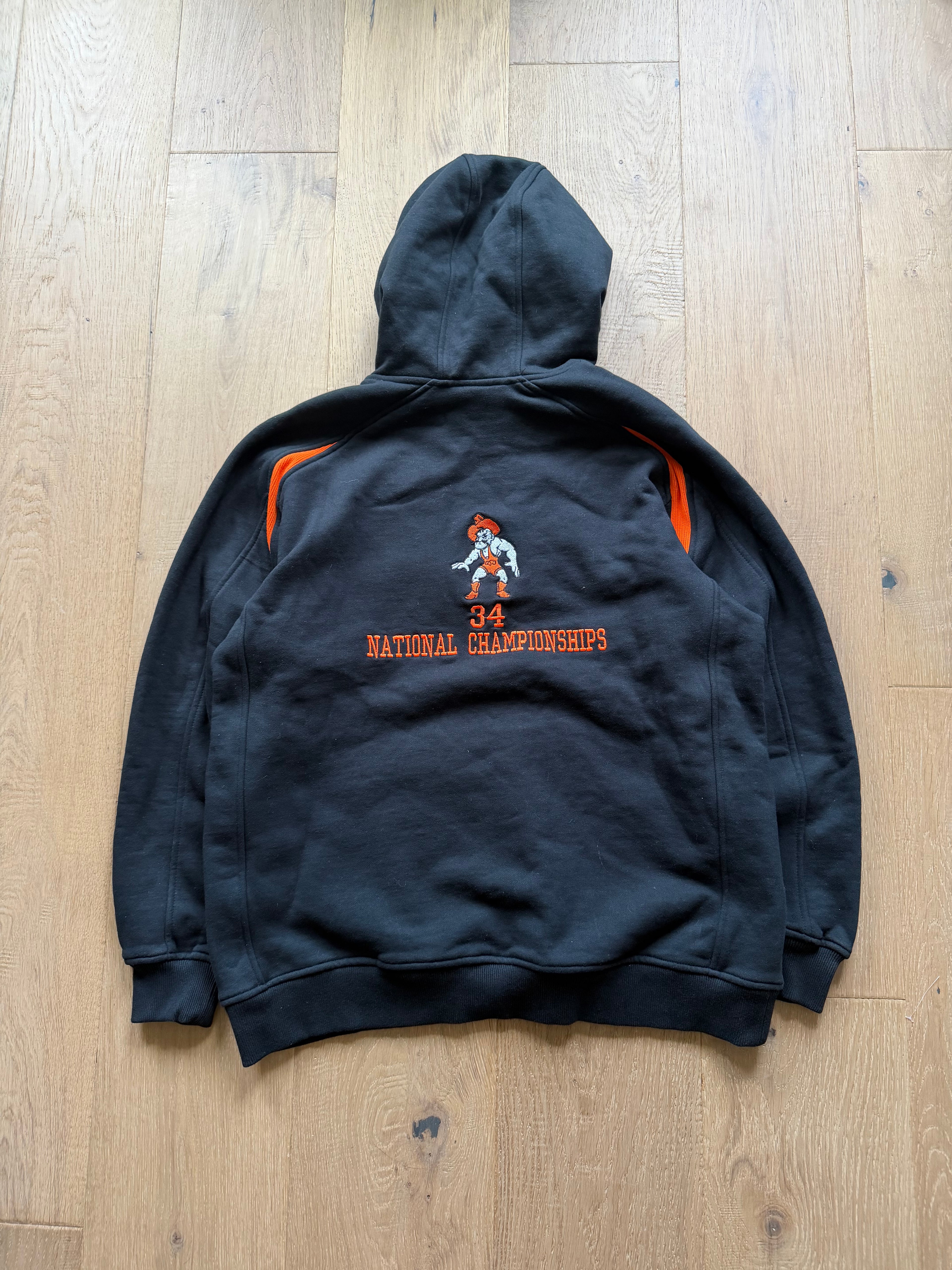 Black 00s Nike Oklahoma State Wrestling National Champions Embroidered Hoodie NWT Medium