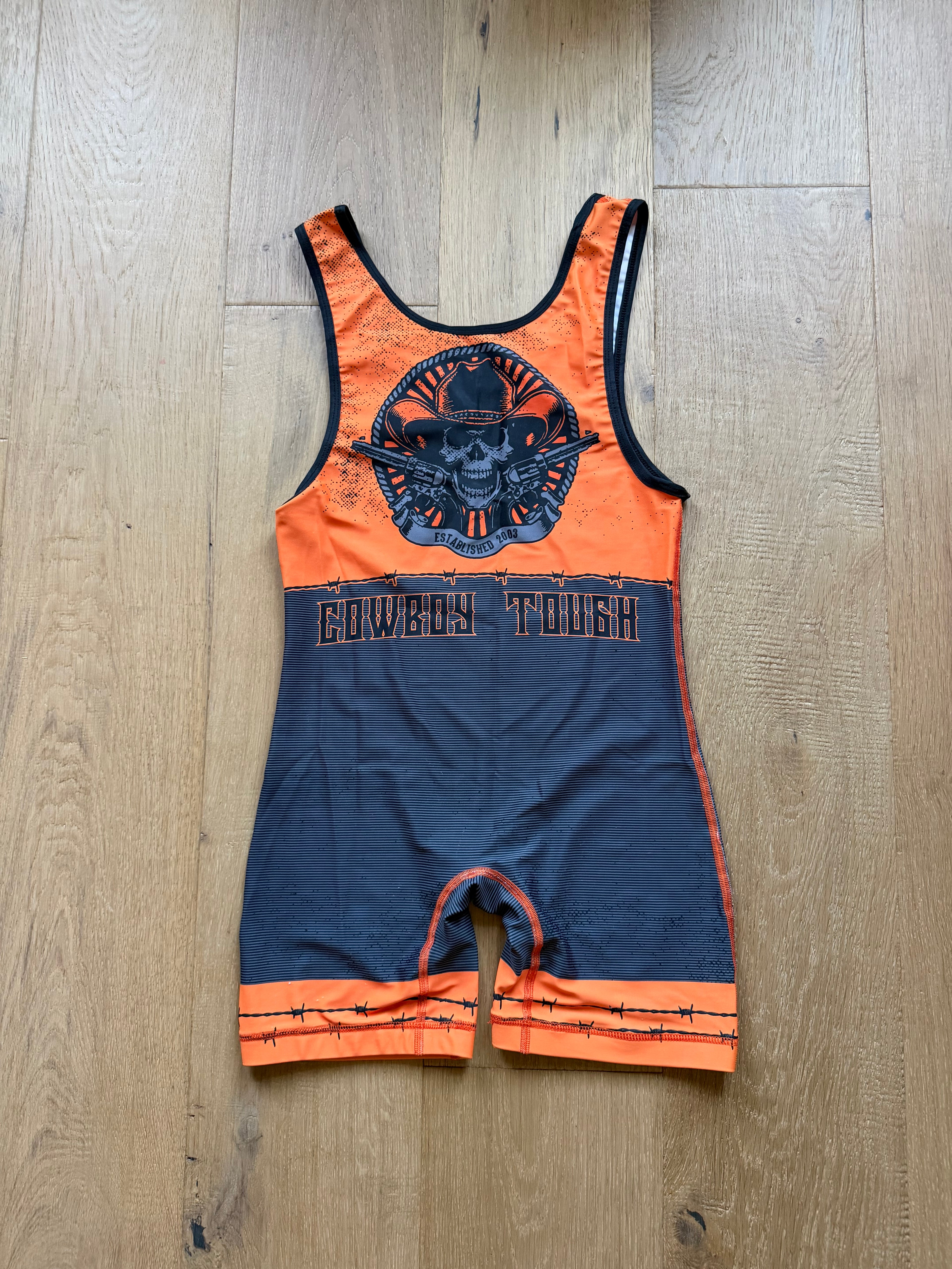 Orange + Black Spartan Cowboy Wrestling Club Singlet Small