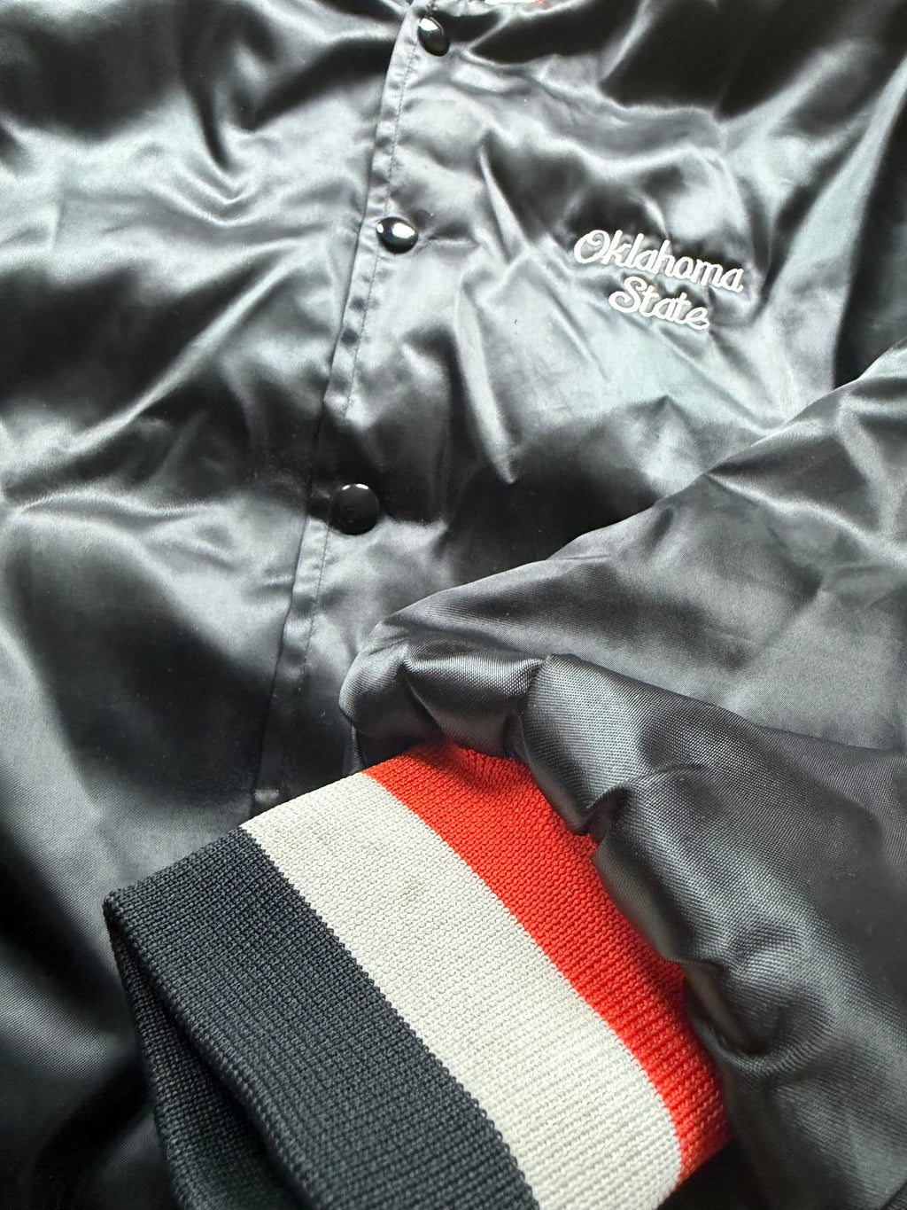Black 90s Swingster Oklahoma State Embroidered Satin Jacket
