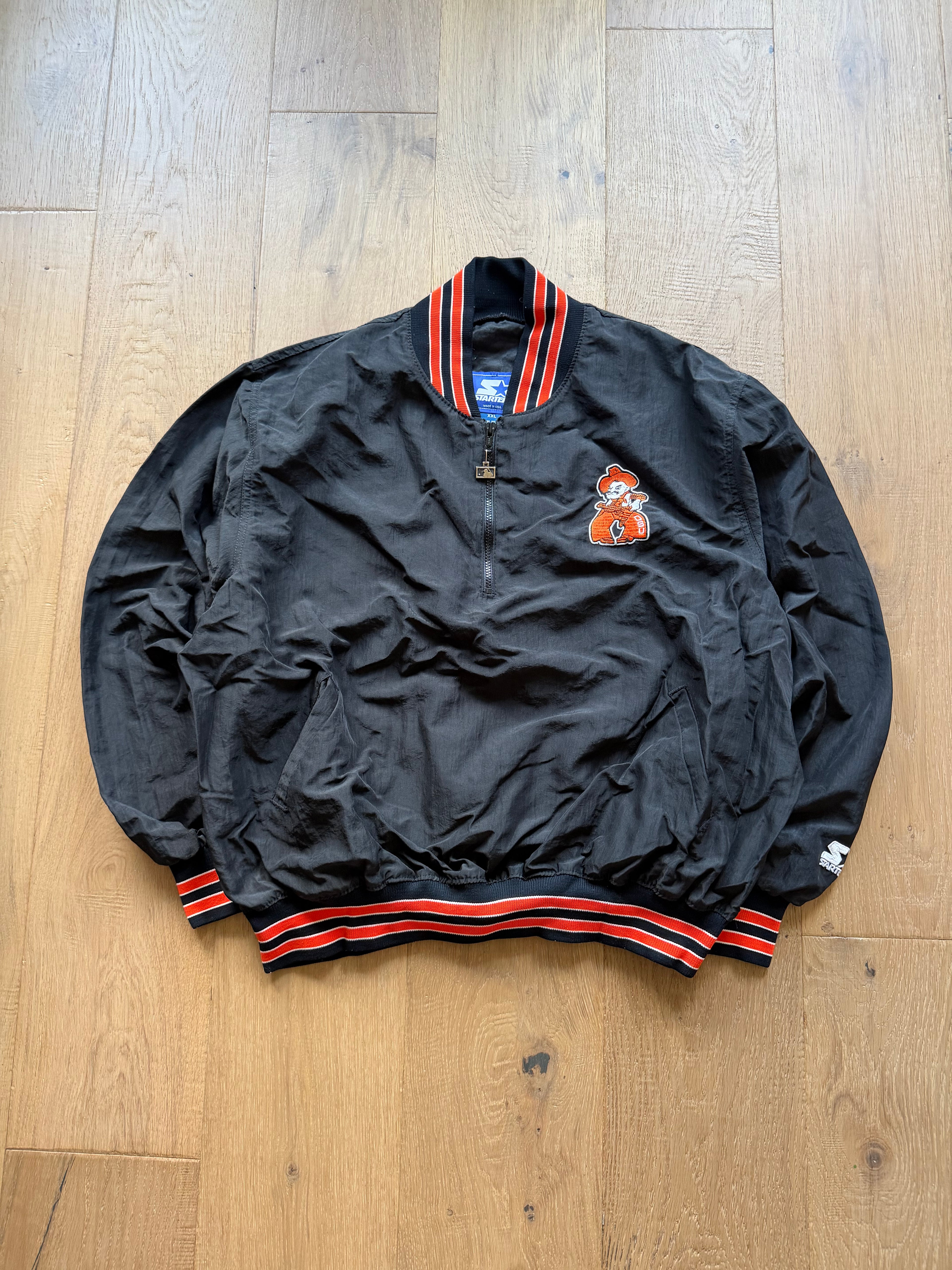 90s Black Starter MLB Pistol Pete Quarter Zip Windbreaker Bomber Jacket XXL