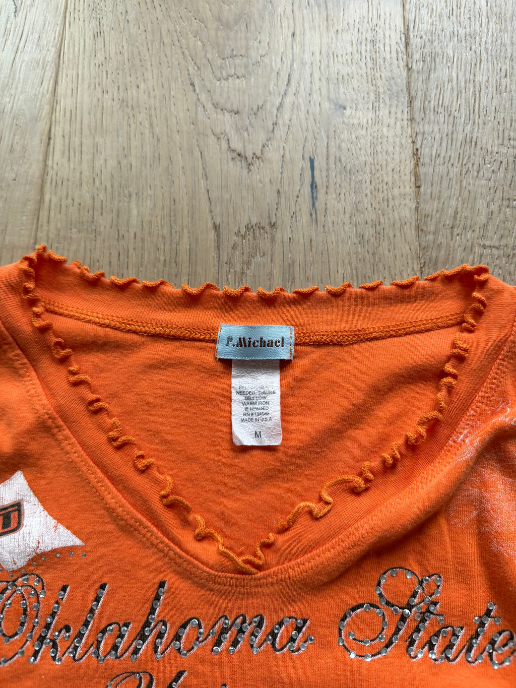 Orange Y2K P. Michael OSU Embellished Collage Women’s Top