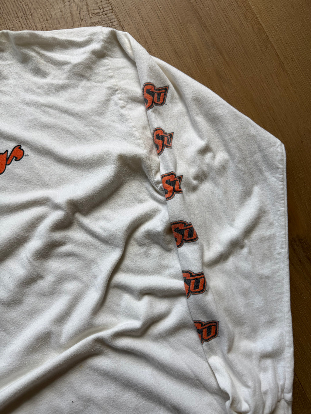 White 00s OSU Cowboys Flame Logo Sleeve Hit Long Sleeve XL