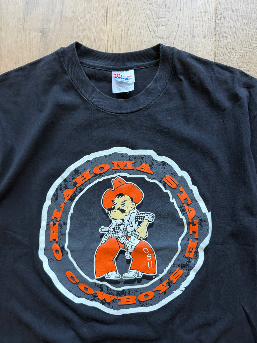 Black 90s OSU Pistol Pete Tire T-Shirt Large