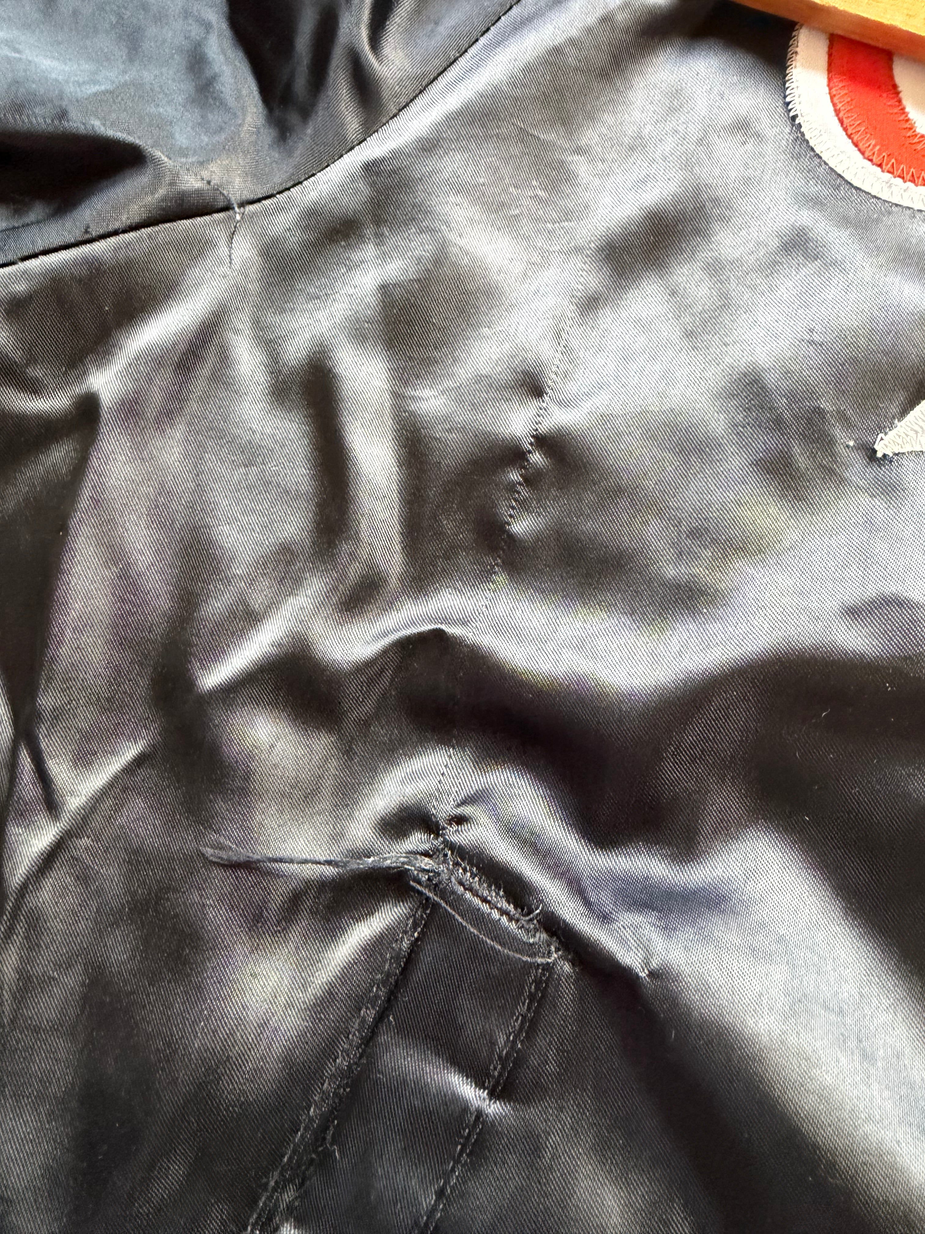 Black 90s Sactus Cowboys Tail “Oklahoma State” Patch Back Satin Jacket Medium