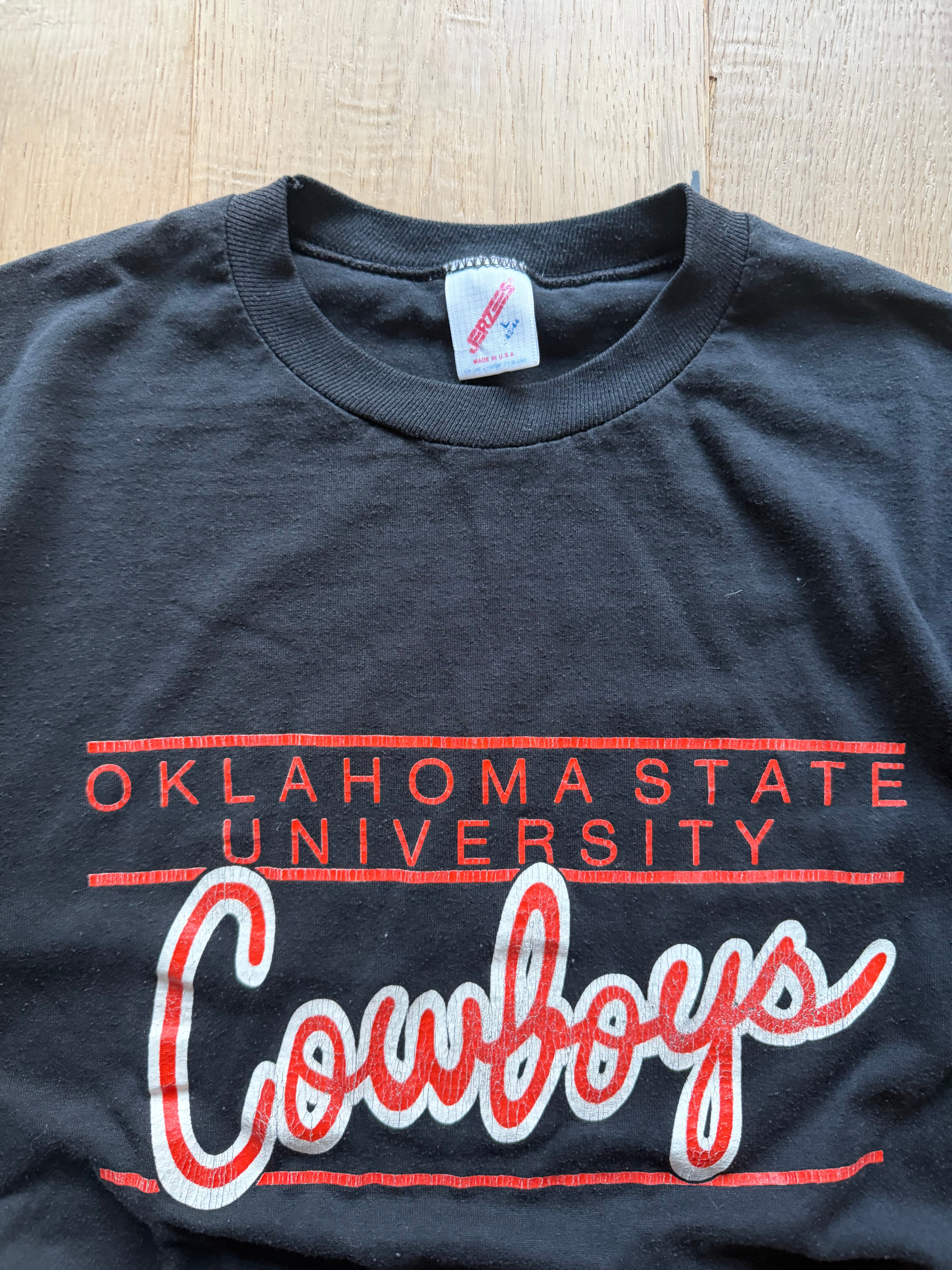Black 90s Jerzees Cowboys Script T-Shirt Medium