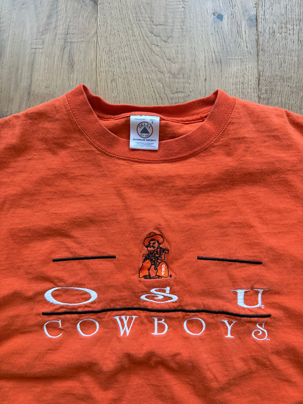 Orange 00s Delta Pro OSU Cowboys Embroidered T-Shirt Large