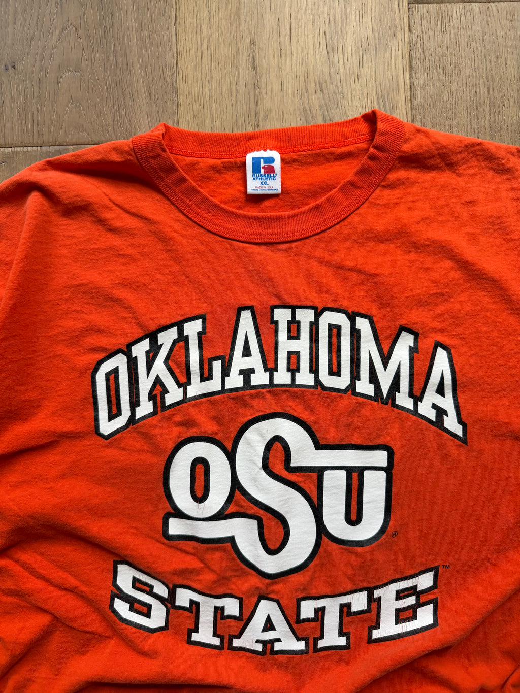 Orange 90s Russell Athletic “Oklahoma State” OSU Simple T-Shirt XXL