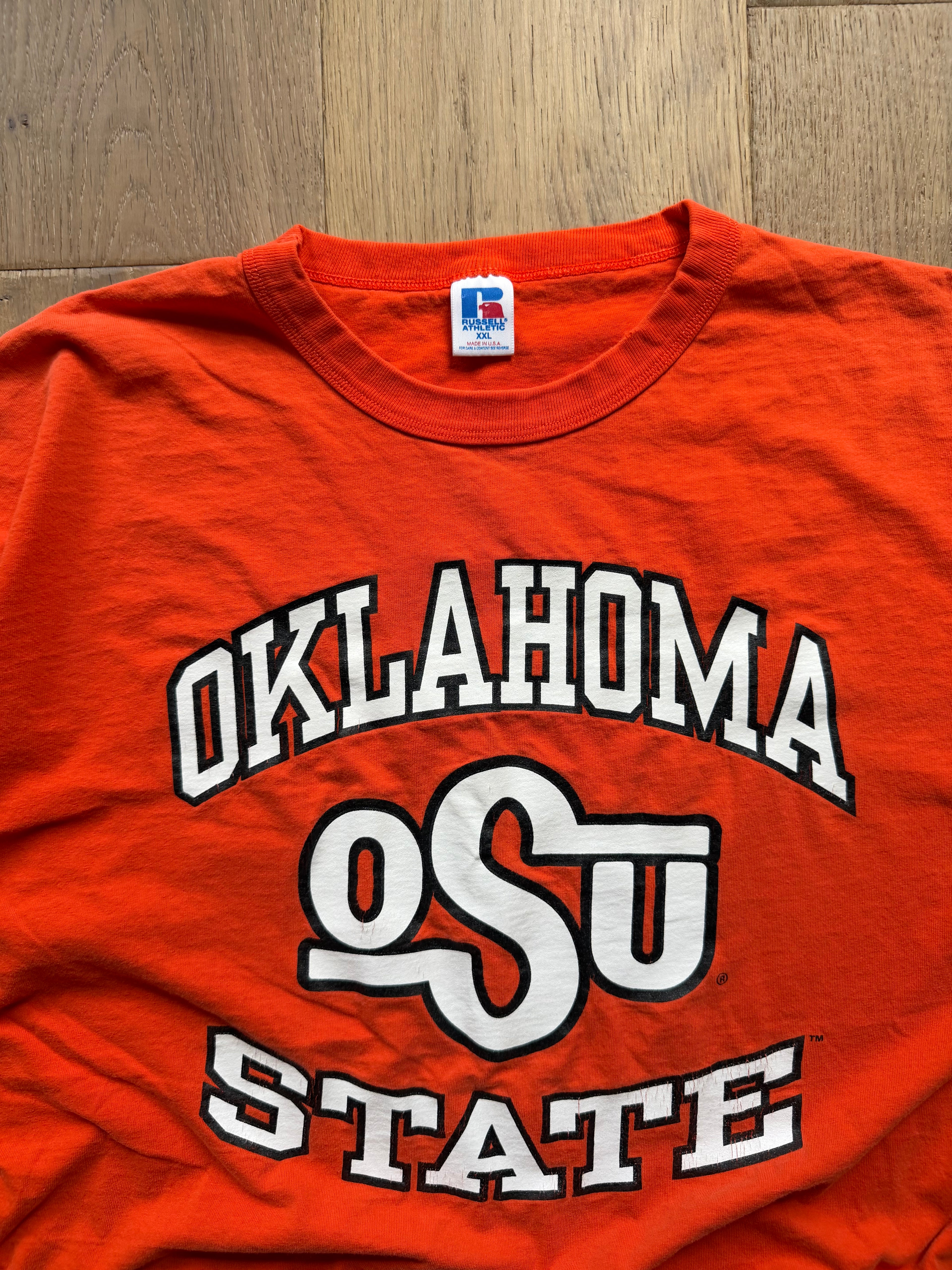 Orange 90s Russell Athletic “Oklahoma State” OSU Simple T-Shirt XXL